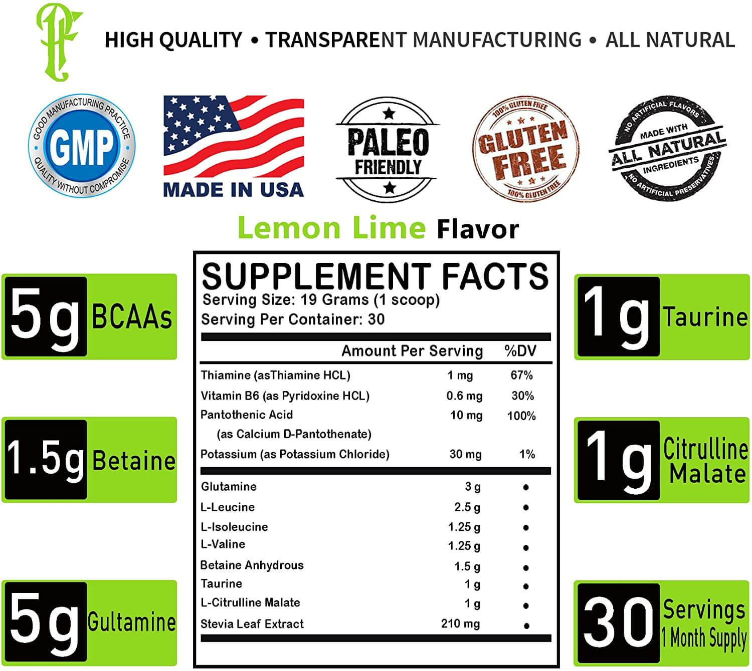 Physique Formula Clean BCAA Powder supplement facts