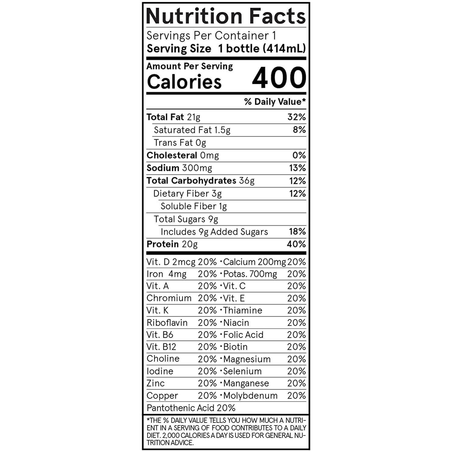 Soylent Original flavor Meal Replacement nutritional fact