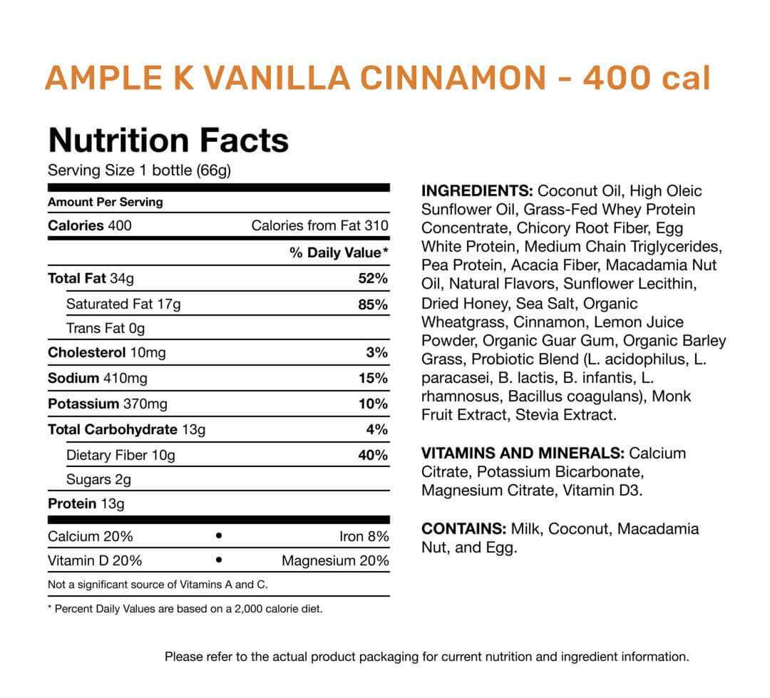 Ample K Ketogenic Meal Replacement Shake nutrition facts