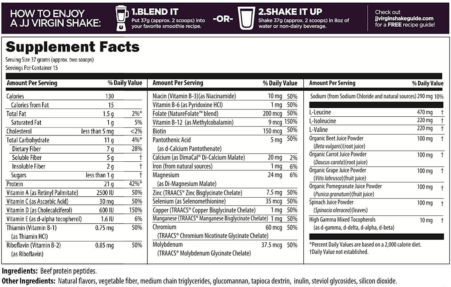 JJ Virgin Paleo-inspired All-In-One Meal Replacement nutrition facts