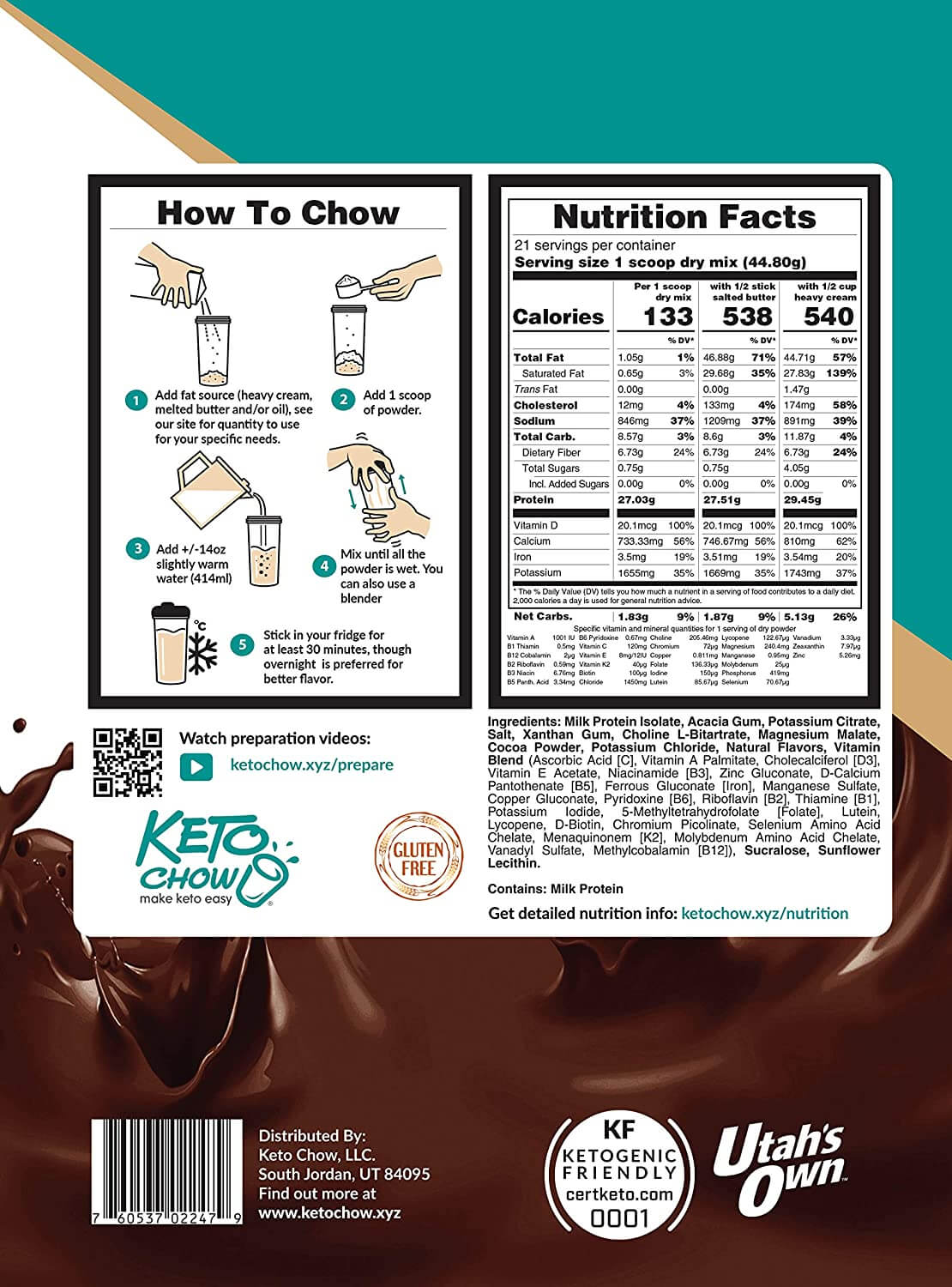 Keto Chow High Protein Meal Replacement Powder nutritional facts